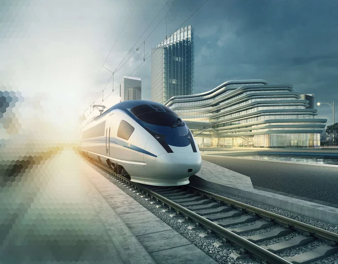  High speed train with overhead contact line and pantograph