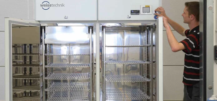  Stainless steel climate test chamber by Weiss Technik for pharmaceutical stability testing with multiple shelving levels