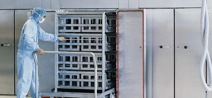  Pharmaceutical heat technology system with high-capacity racks inside an industrial thermal processing chamber