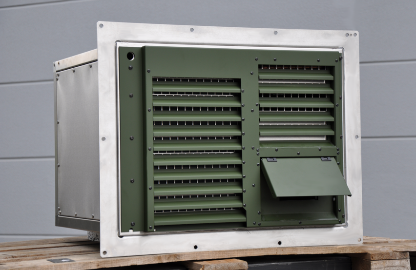  Compact cooling module Module R‑3 by Weiss Defence with olive‑green ventilation louvers and integrated air flap