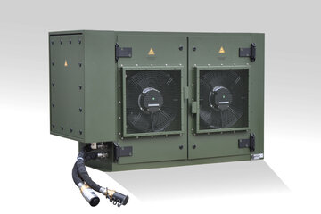 Militärische Klimaanlage STA‑10 A von WEISS Defence mit zwei Frontlüftern im robusten, olivgrünen Gehäuse