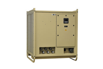 Mobile militärische Zeltklimaanlage Module‑R STA von Weiss Defence mit robustem Gehäuse und Anschlussmodulen.