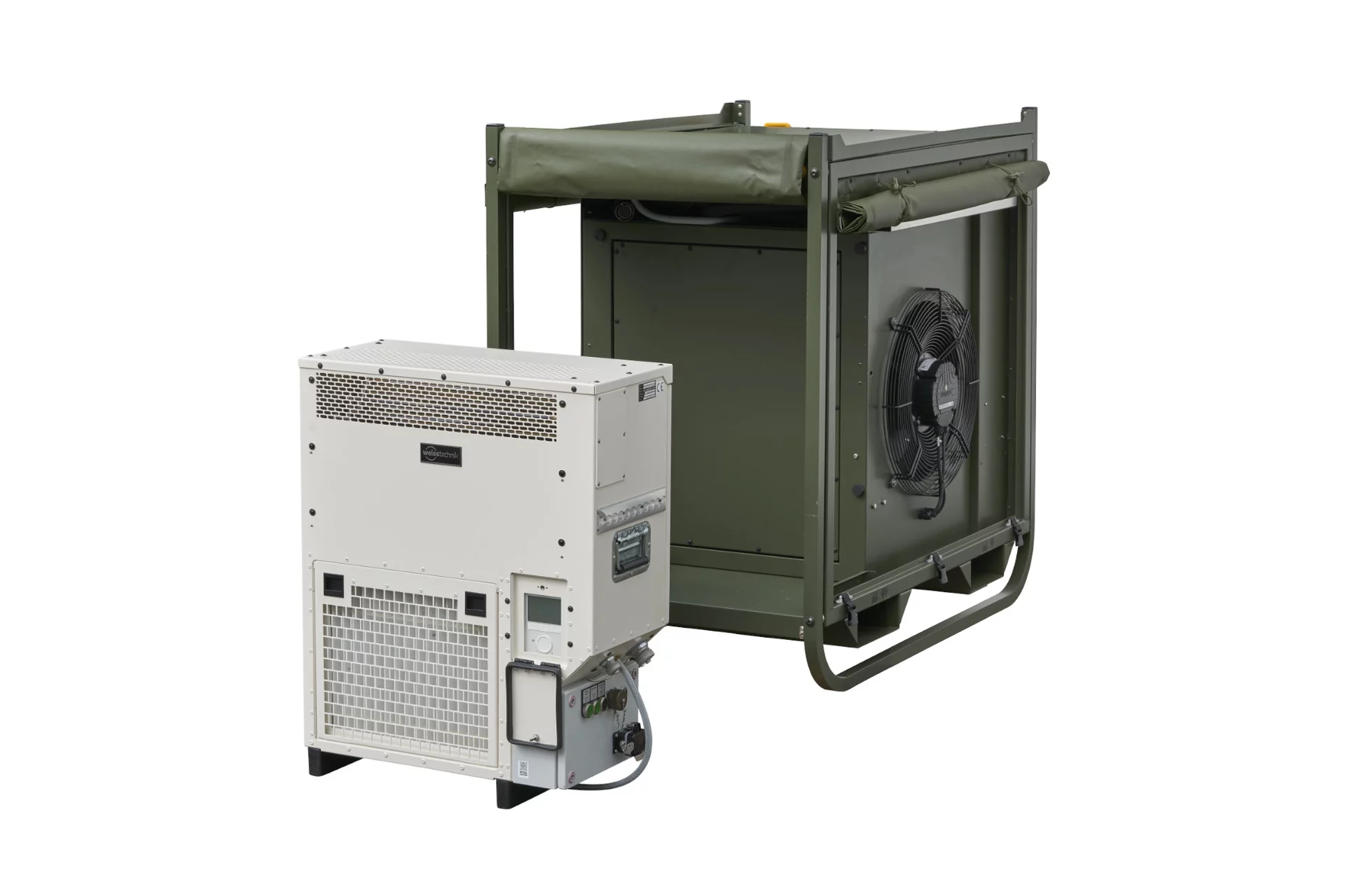 Mobile military tent air conditioner Module R‑7B by Weiss Defence with indoor and outdoor unit for field deployment