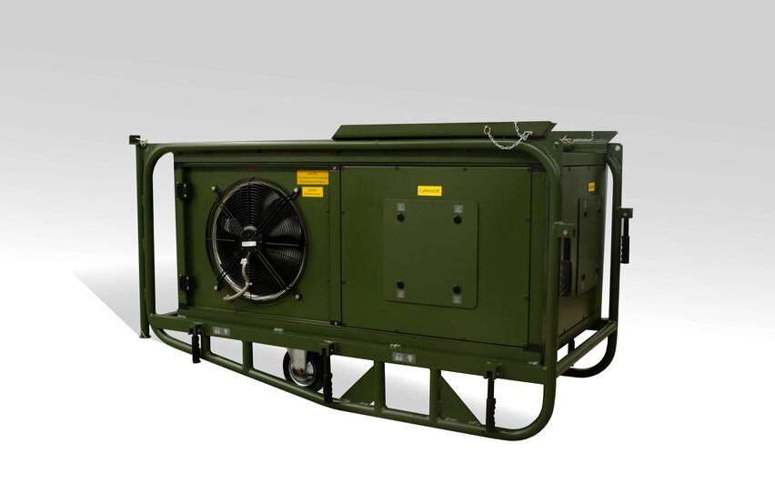  ZKB‑15 mobile tent air conditioner by Weiss Defence in a robust military frame with fan unit for field deployment