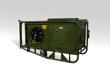 ZKB‑15 mobile tent air conditioner by Weiss Defence in a robust military frame with fan unit for field deployment