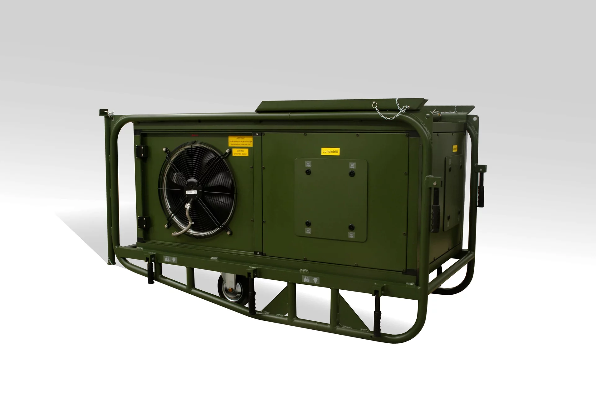 ZKB‑15 mobile tent air conditioner by Weiss Defence in a robust military frame with fan unit for field deployment