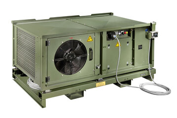ZKB‑20/18 mobile tent air conditioner by Weiss Defence with fan unit, control panel and connection cables in protective housing
