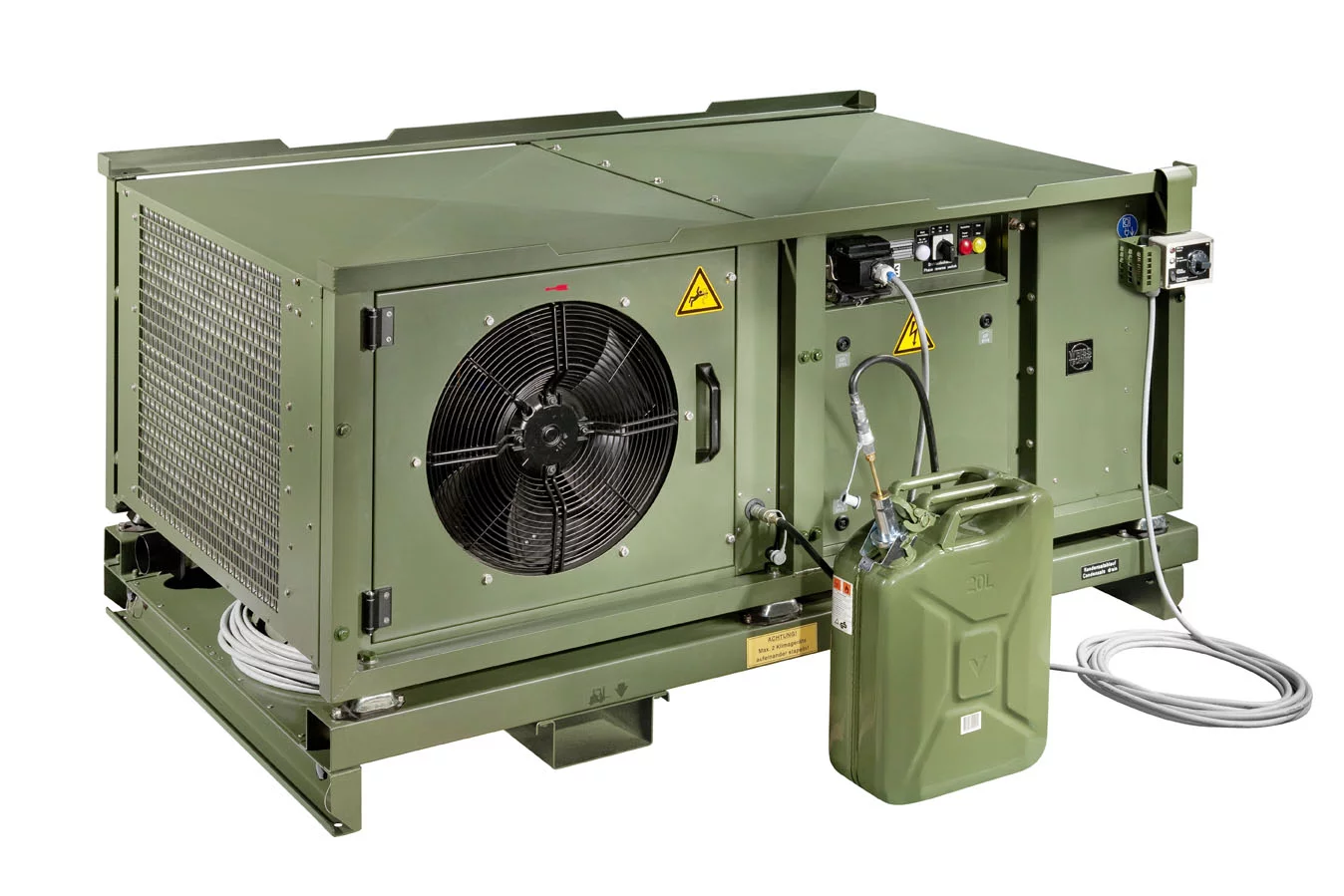  ZKB‑20/18 tent air conditioner by Weiss Defence with external fuel supply, fan unit and control panel in protective housing