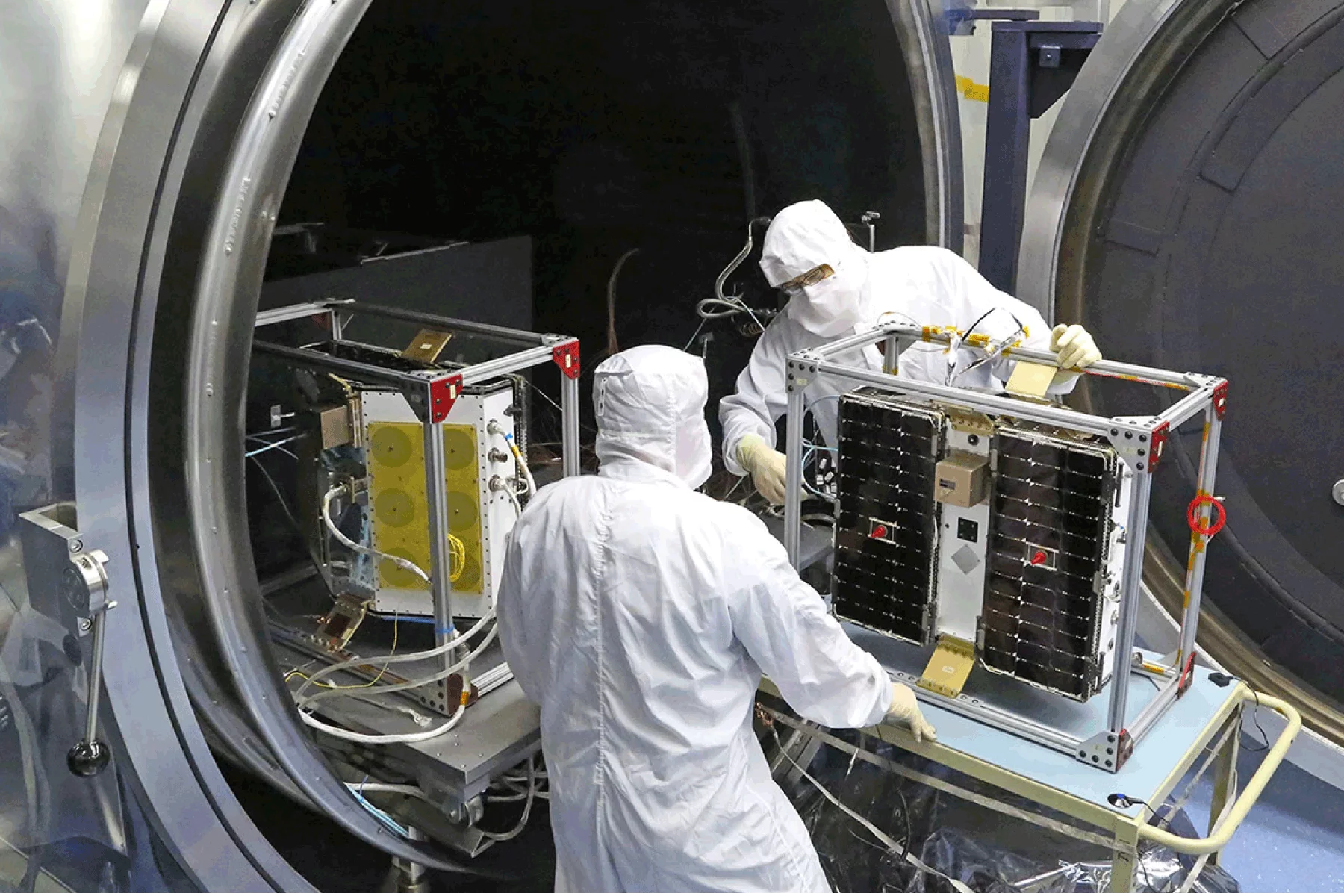  Satellite modules tested in a vacuum chamber during space simulation at Weiss Technik.