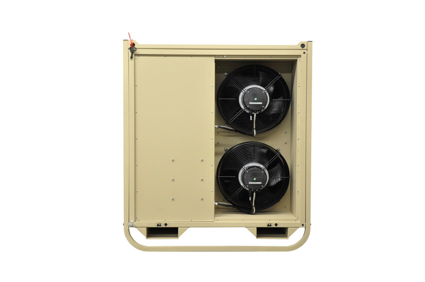   Mobile military tent air conditioning unit Module‑R STA by Weiss Defence with rugged housing and connection modules.