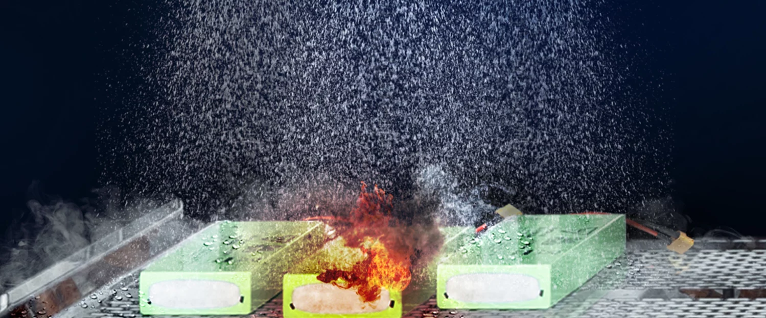Use of extinguishing systems for battery tests in environmental simulation
