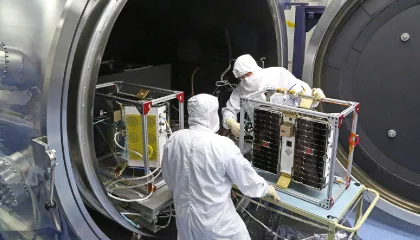  Satellite modules tested in a vacuum chamber during space simulation at Weiss Technik.