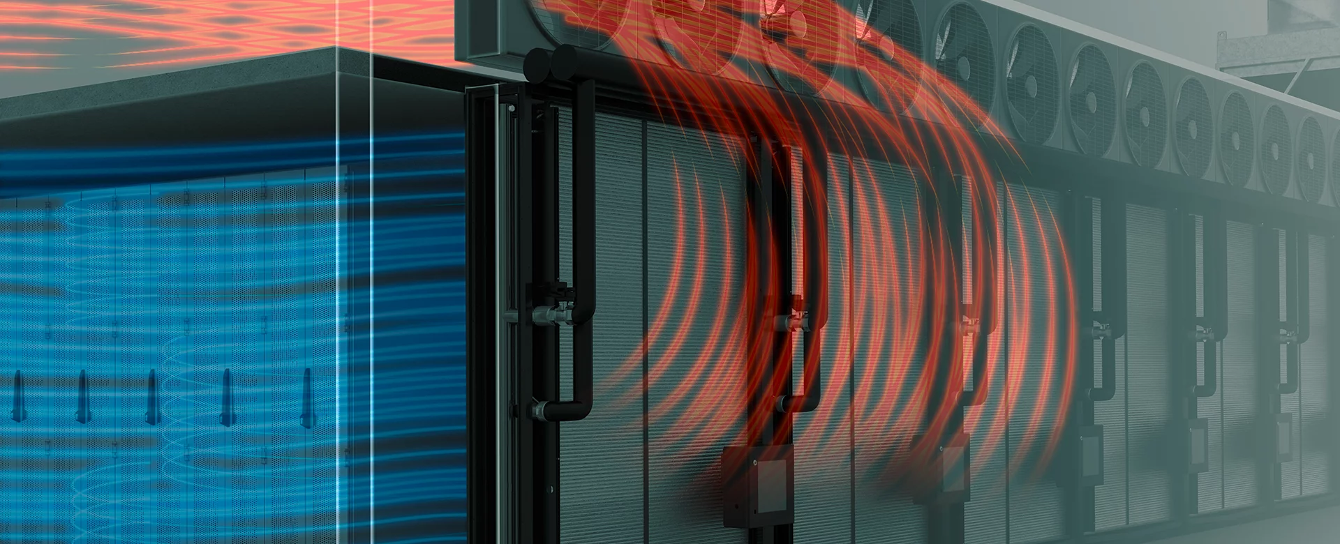 Simulación de flujo de aire frío y caliente en un rack de servidores para una refrigeración eficiente